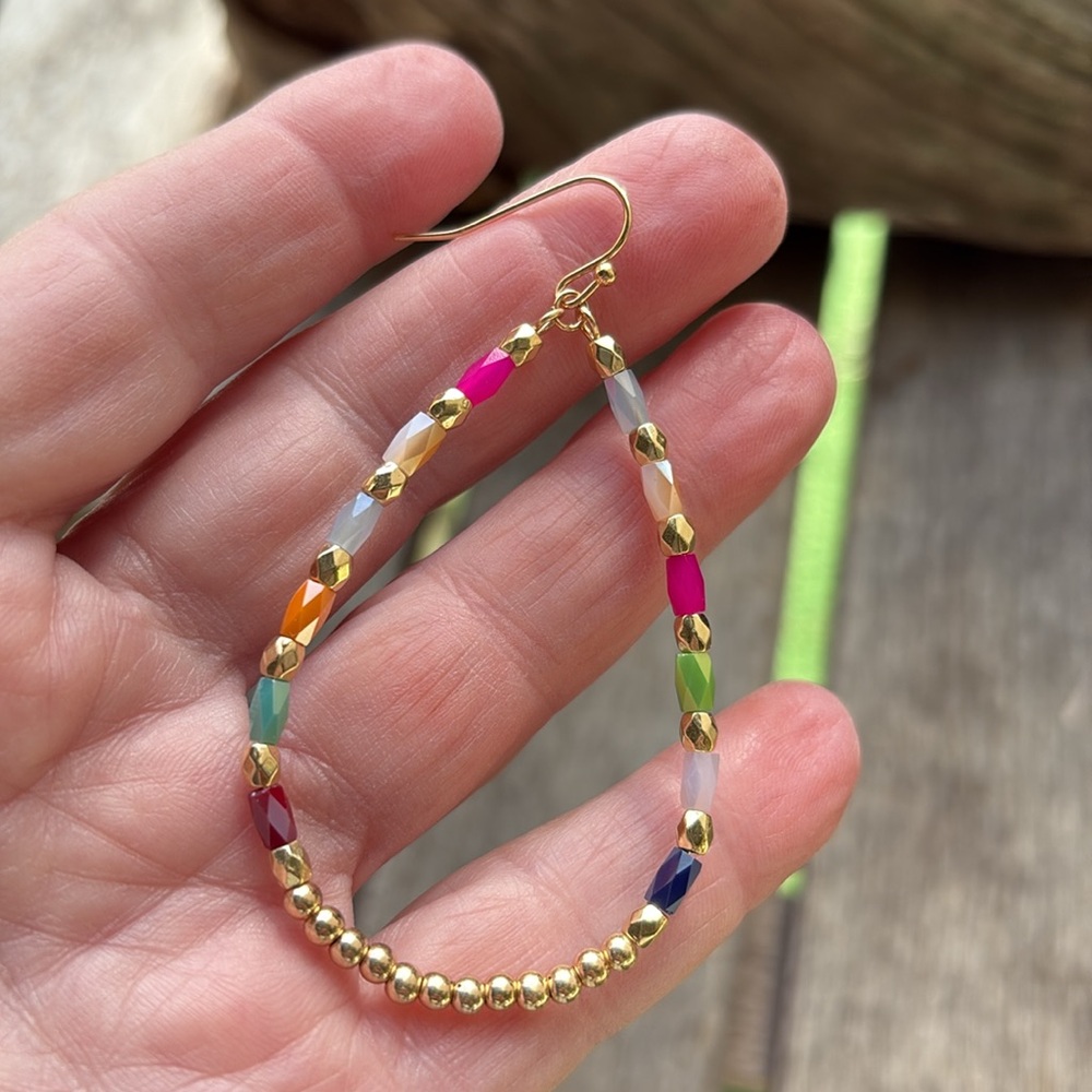 Colorful Beaded Hoop Earrings - Picture 3 of 5
